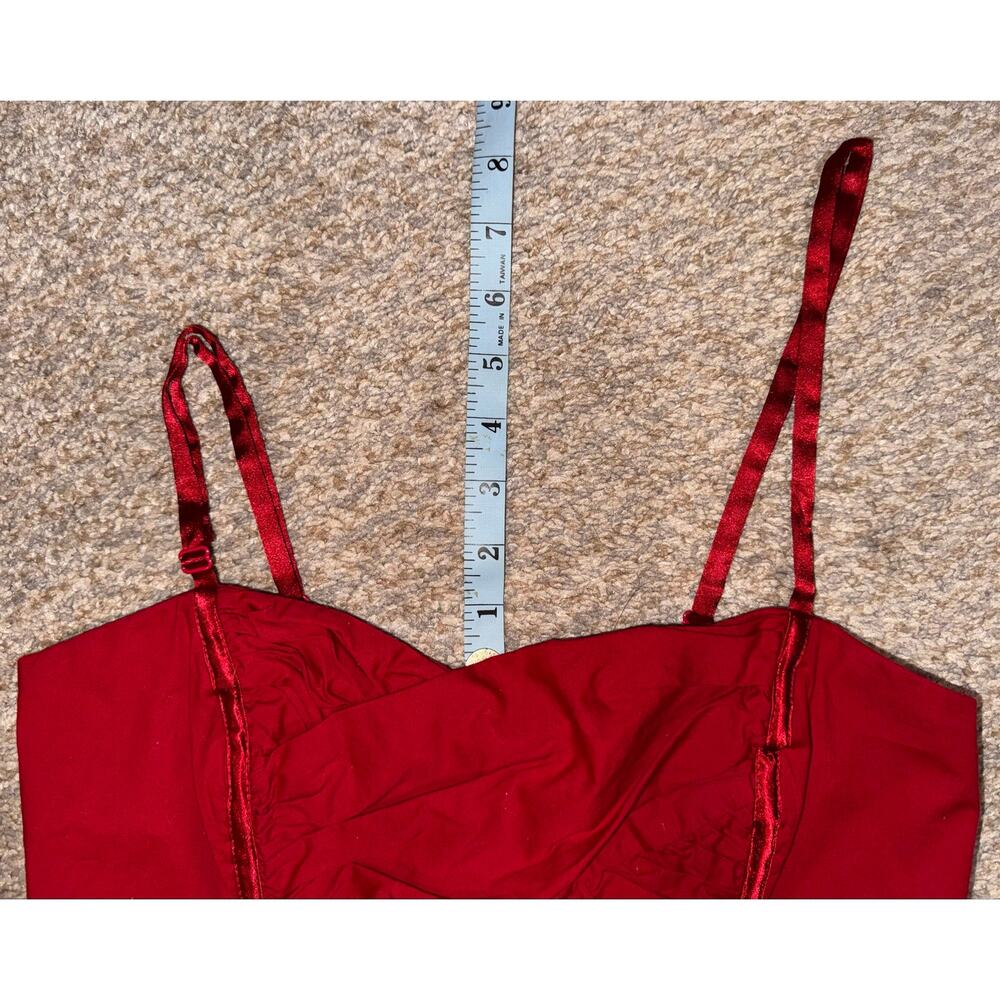 bebe Red Satin Corset Top Y2K Ruched Cami Tie Back Bustier Tank Medium - Picture 11 of 12